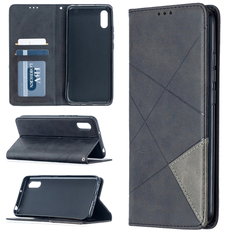 Dark grey flip phone case with magnetic closure, card slots, and diamond texture
