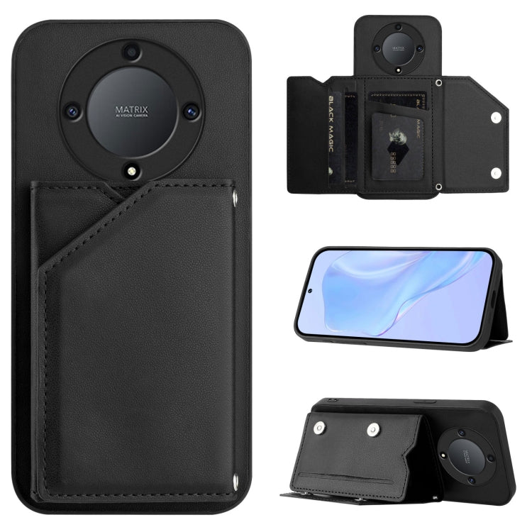 Skin Feel Four Card Slots Phone Case with Wrist Strap, For Honor X8A, For Honor X9A / Magic5 Lite