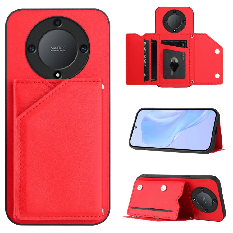 Skin Feel Four Card Slots Phone Case with Wrist Strap, For Honor X8A, For Honor X9A / Magic5 Lite