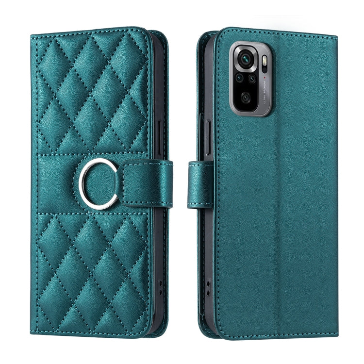 Teal quilted leather phone case with rhombic pattern, ring strap and magnetic flap