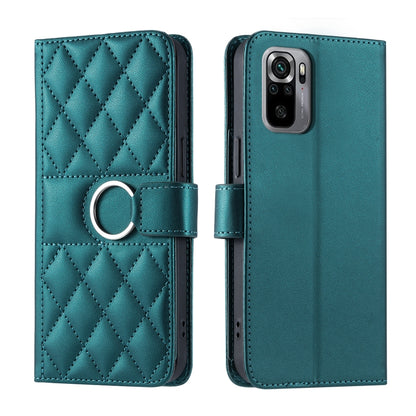 Teal quilted leather phone case with rhombic pattern, ring strap and magnetic flap