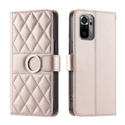 Light pink quilted leather phone case with rhombic pattern, ring strap and magnetic flap