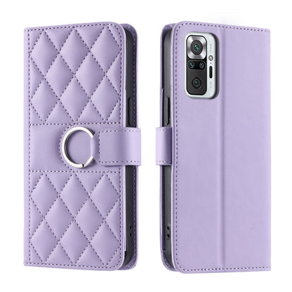 Purple leather phone case with rhombus pattern and ring buckle strap