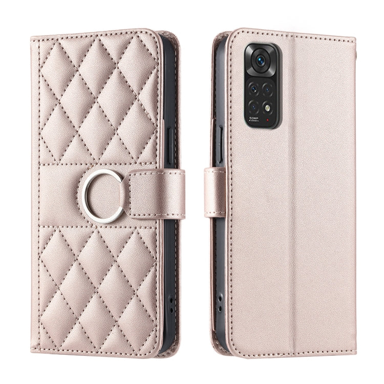 Beige quilted leather phone case with rhombus pattern and ring-buckle wrist strap