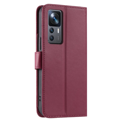 Leather phone case with ring buckle, slim side view, quilted flap, rose-purple