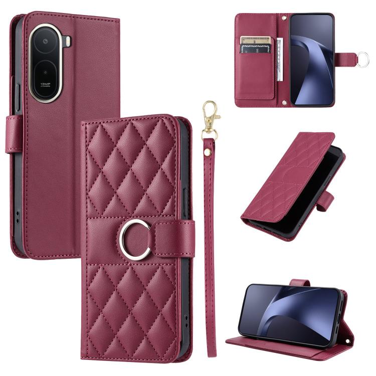 Ring Buckle Rhombic Leather Phone Case, For Redmi A7 Pro 4G / 5G / Poco C81, For Redmi 15a 5G / R70 5G, For Redmi Note 15 Pro+ Global 163.3mm, For Redmi Note 15 4G / 5G Global 164mm, For Redmi Note 15 Pro 4G Global 163.2mm                              ...