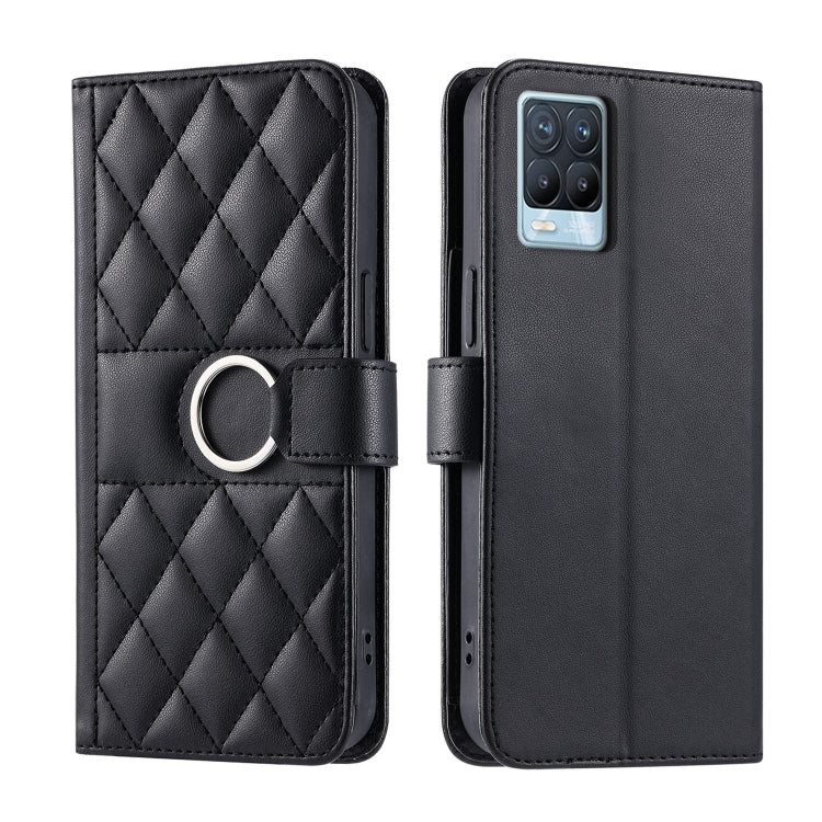 Ring Buckle Rhombic Leather Phone Case, For Realme C21Y / C25Y, For Realme 8 4G / 8 Pro 4G