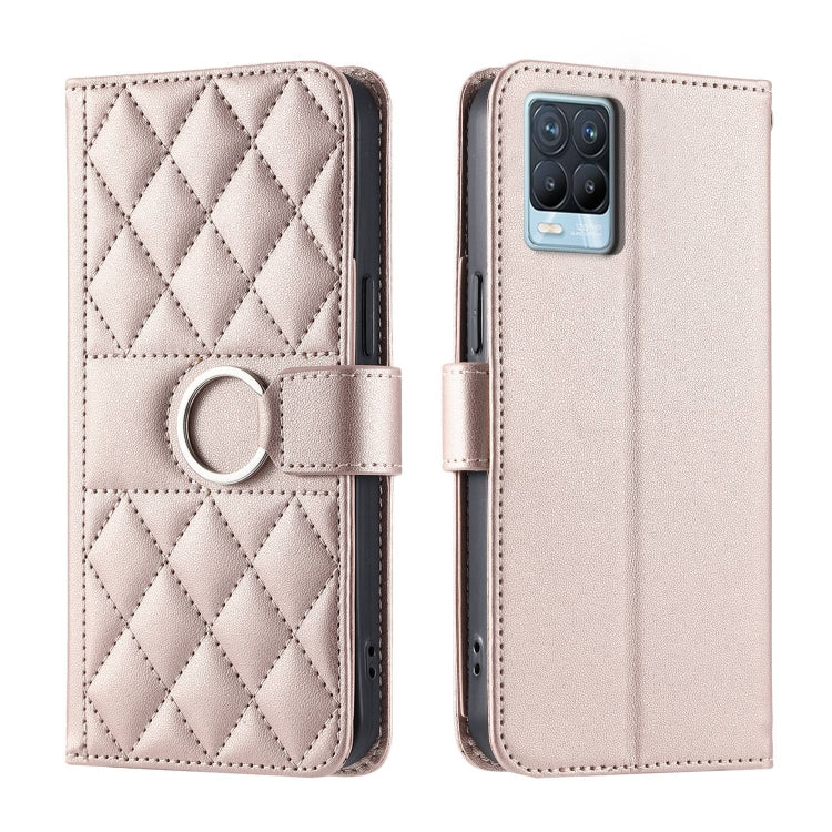 Ring Buckle Rhombic Leather Phone Case, For Realme C21Y / C25Y, For Realme 8 4G / 8 Pro 4G