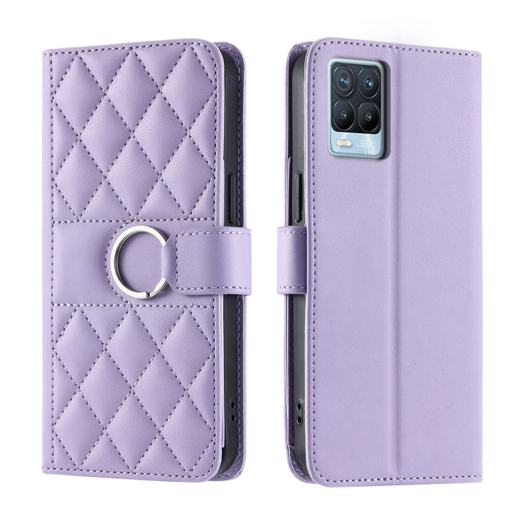 Ring Buckle Rhombic Leather Phone Case, For Realme C21Y / C25Y, For Realme 8 4G / 8 Pro 4G