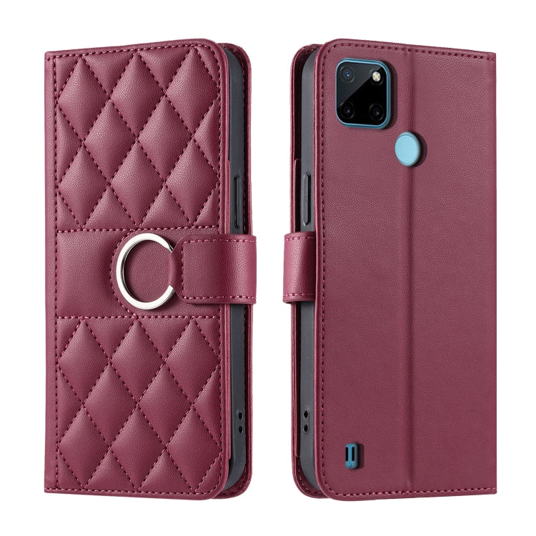 Ring Buckle Rhombic Leather Phone Case, For Realme C21Y / C25Y, For Realme 8 4G / 8 Pro 4G