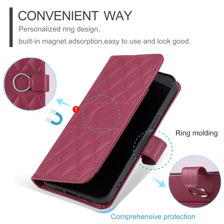 Ring Buckle Rhombic Leather Phone Case, For Realme C21Y / C25Y, For Realme 8 4G / 8 Pro 4G