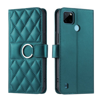 Ring Buckle Rhombic Leather Phone Case, For Realme C21Y / C25Y, For Realme 8 4G / 8 Pro 4G