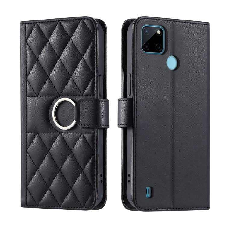 Ring Buckle Rhombic Leather Phone Case, For Realme C21Y / C25Y, For Realme 8 4G / 8 Pro 4G