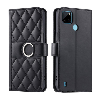 Ring Buckle Rhombic Leather Phone Case, For Realme C21Y / C25Y, For Realme 8 4G / 8 Pro 4G