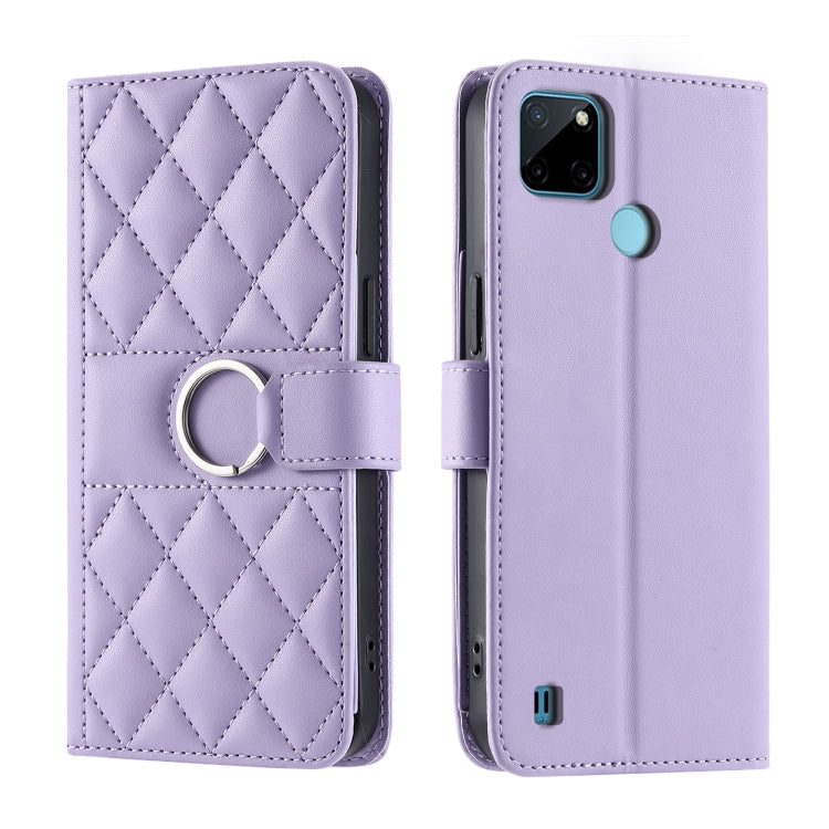Ring Buckle Rhombic Leather Phone Case, For Realme C21Y / C25Y, For Realme 8 4G / 8 Pro 4G