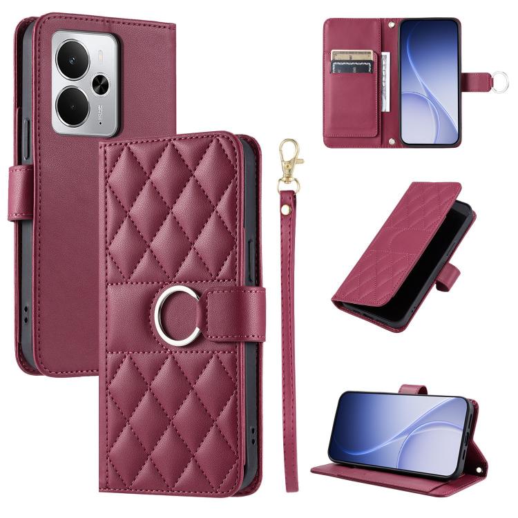 Ring Buckle Rhombic Leather Phone Case, For Realme 15T 5G, For Realme 15 / 15 Pro 5G, For Realme 14 5G, For Realme 14 Pro+, For Realme 14 Pro, For Realme 13+ 5G Global, For Realme 13 Pro+ 5G Global, For Realme 12+ 5G Global                             ...