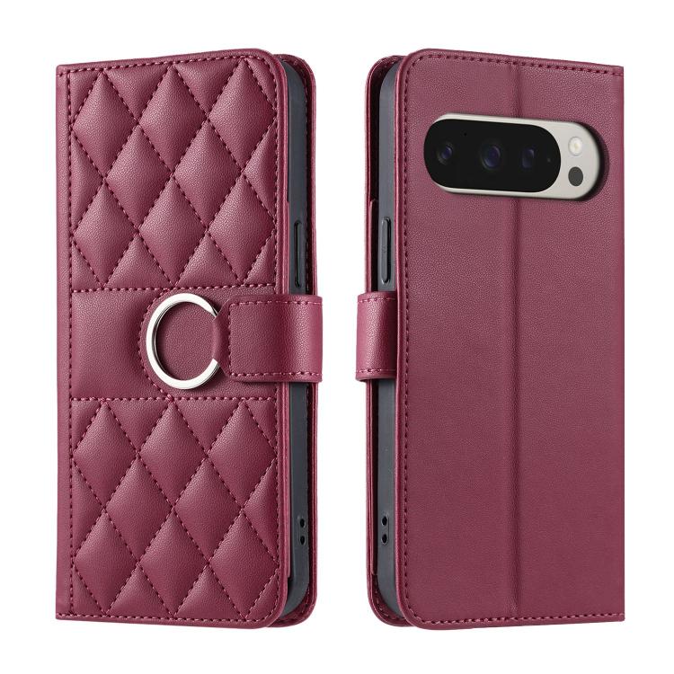 Ring Buckle Rhombic Leather Phone Case, For Google Pixel 11 Pro XL, For Google Pixel 11 / 11 Pro, For Google Pixel 10a, For Google Pixel 10 Pro XL, For Google Pixel 10 / 10 Pro, For Google Pixel 9a, For Google Pixel 9 Pro XL, For Google Pixel 9 / 9 Pro...