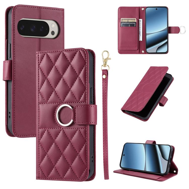 Ring Buckle Rhombic Leather Phone Case, For Google Pixel 11 Pro XL, For Google Pixel 11 / 11 Pro, For Google Pixel 10a, For Google Pixel 10 Pro XL, For Google Pixel 10 / 10 Pro, For Google Pixel 9a, For Google Pixel 9 Pro XL, For Google Pixel 9 / 9 Pro...