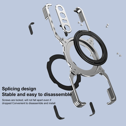Silver metal robotic arm phone case with ring holder and detachable clip pieces