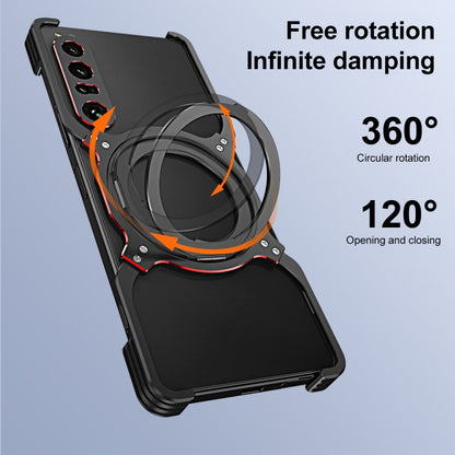Black phone case with red accents and Magsafe circular holder, rugged corner protection