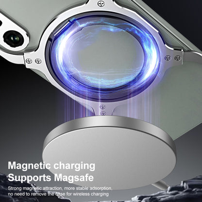Silver and black phone case with Magsafe circular ring for magnetic charging