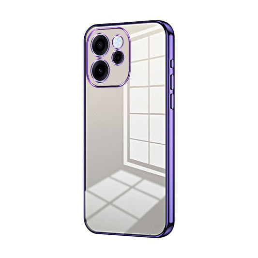 Transparent phone case with fine-hole plating, purple edge, cutouts for camera and flash