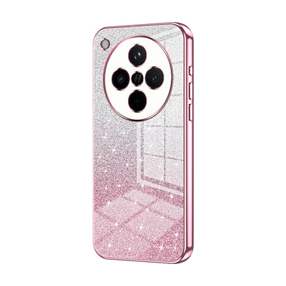Glittery pink gradient phone case with electroplated trim, quad camera cutout