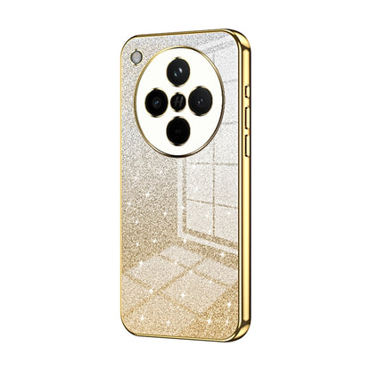 Glittery gold gradient phone case with electroplated trim, quad camera cutout