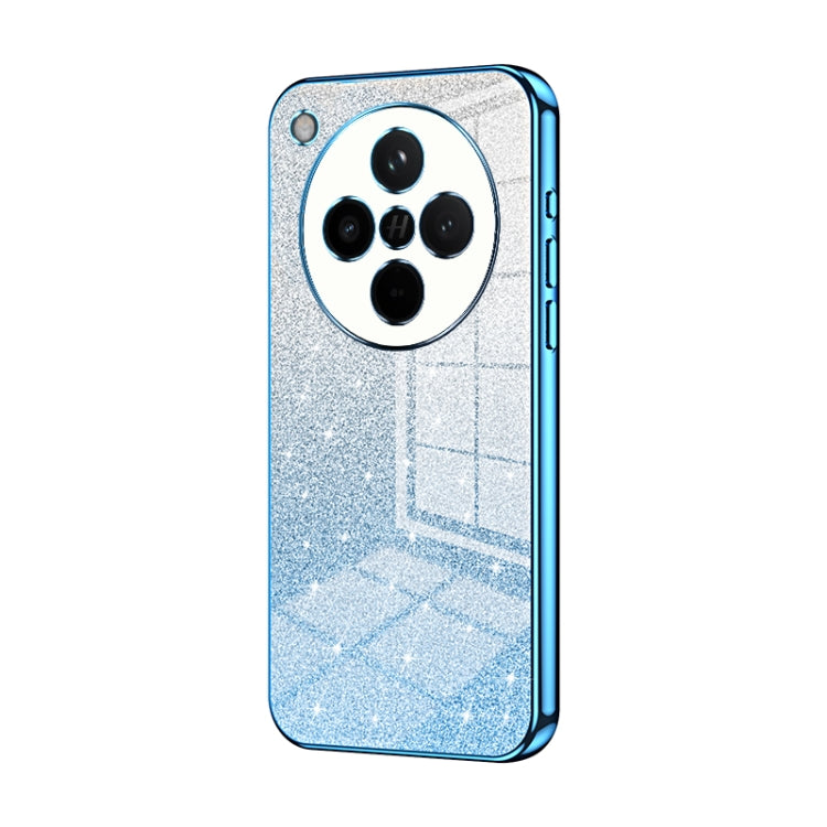Blue glitter phone case with circular triple camera cutout, electroplated edge