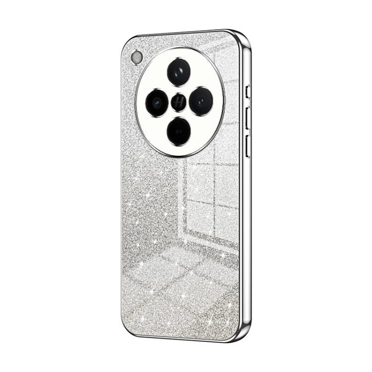 Silver glitter phone case with circular triple camera cutout and black side trim