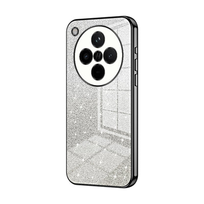 Silver glitter phone case with circular triple camera cutout and dark electroplated trim