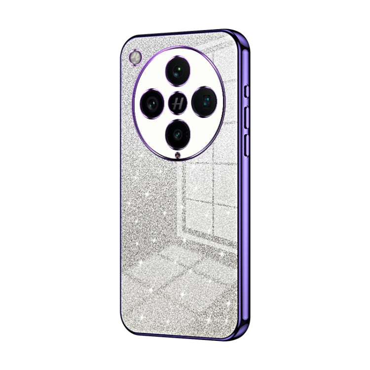 Purple glitter phone case with circular triple camera cutout and electroplated edge