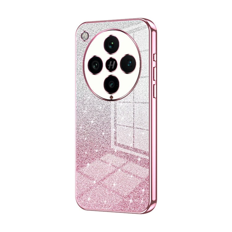 Pink glitter phone case with circular triple camera cutout and electroplated edge
