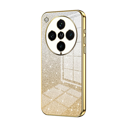 Gold glitter phone case with circular triple camera cutout and electroplated edge