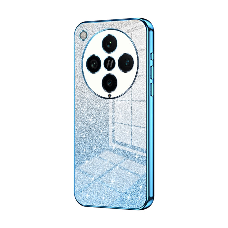 Blue glitter phone case with circular triple camera cutout, electroplated edge
