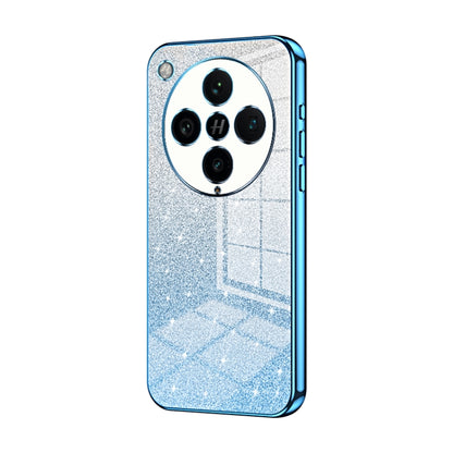 Blue glitter phone case with circular triple camera cutout, electroplated edge