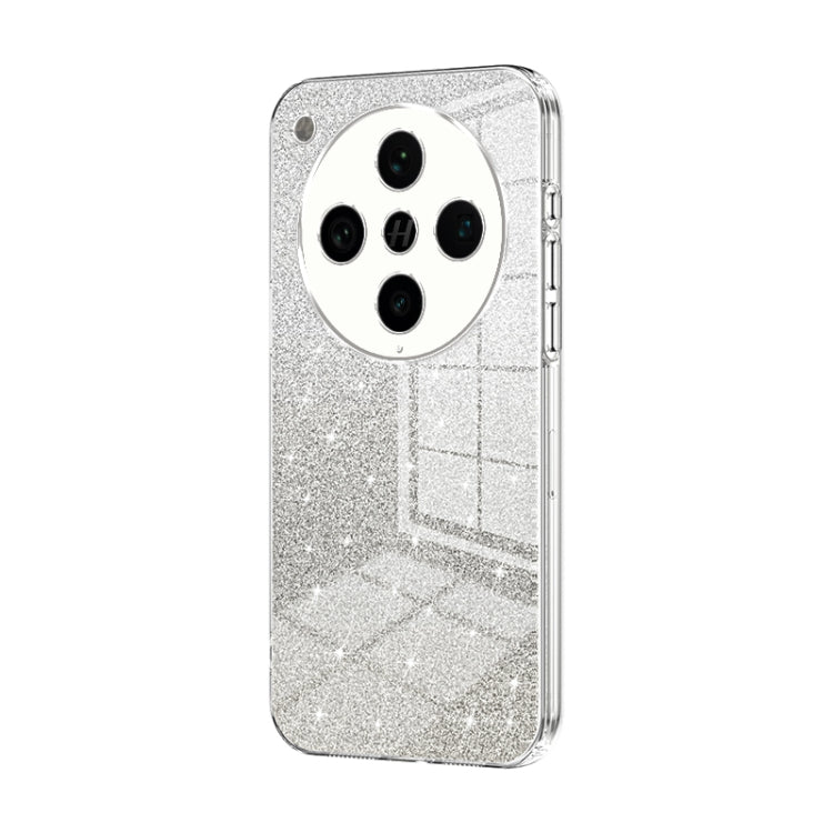 Silver glitter phone case with circular triple camera cutout and metallic trim