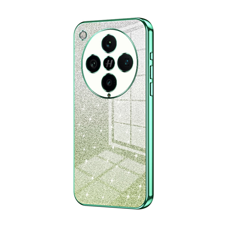 Green glitter phone case with electroplated edges and four camera cutouts.