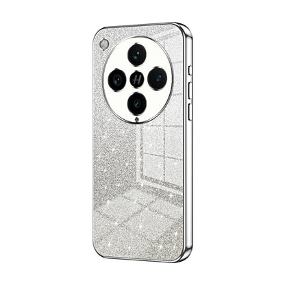 Silver glitter phone case with electroplated trim and four camera cutouts.