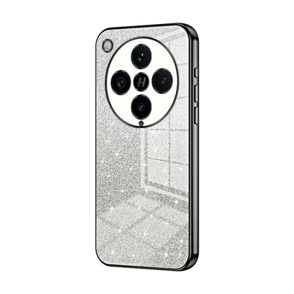 Silver glitter phone case with electroplated accents and four camera cutouts.