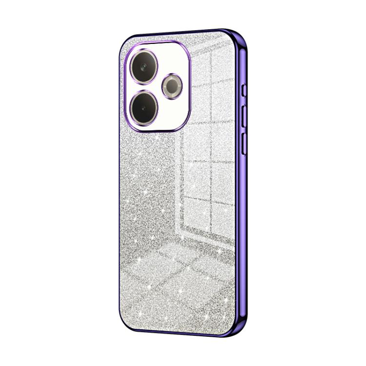 Purple glitter phone case with electroplated edges and dual-camera cutouts
