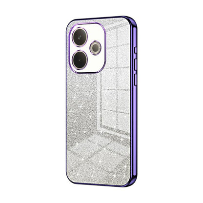 Purple glitter phone case with electroplated edges and dual-camera cutouts