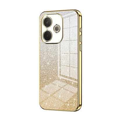Glittery gold gradient phone case with electroplated trim, triple camera cutouts