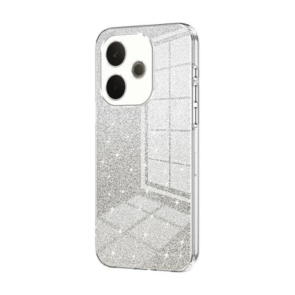 Glittery silver phone case with electroplated trim, triple camera cutouts