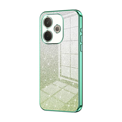 Glittery green gradient phone case with electroplated trim, triple camera cutouts