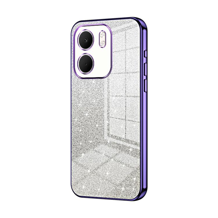 Glitter gradient phone case with purple electroplated frame and camera cutouts