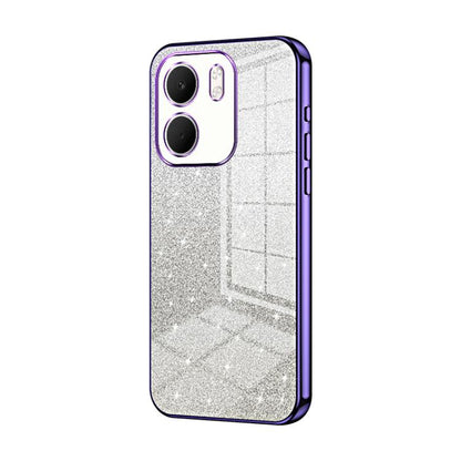 Glitter gradient phone case with purple electroplated frame and camera cutouts