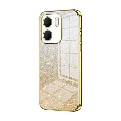 Glitter gradient phone case with gold electroplated frame and dual camera cutouts