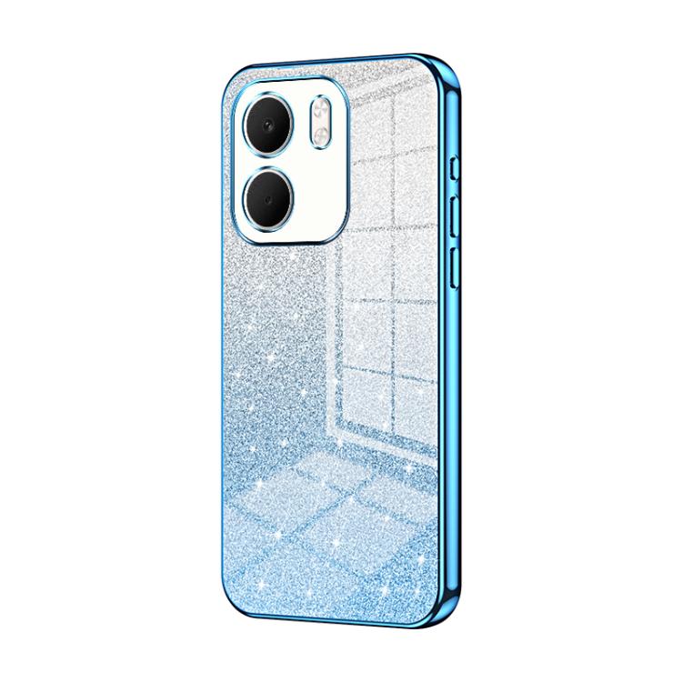 Blue glitter electroplated phone case with camera cutouts and slim side buttons