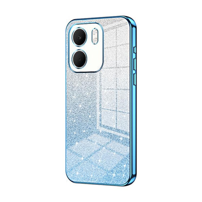 Blue glitter electroplated phone case with camera cutouts and slim side buttons